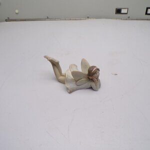 Unmarked Beige Fairy Angel Figurine Small Resin Rustic Laying Down Home Decor
